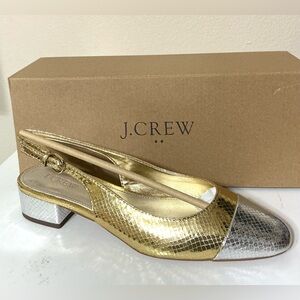 J. Crew Factory | Snake Gold, Silver Low Heel Slingback 8 1/2